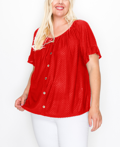 Coin 1804 Plus Size Swiss Dot Jersey Top In Red