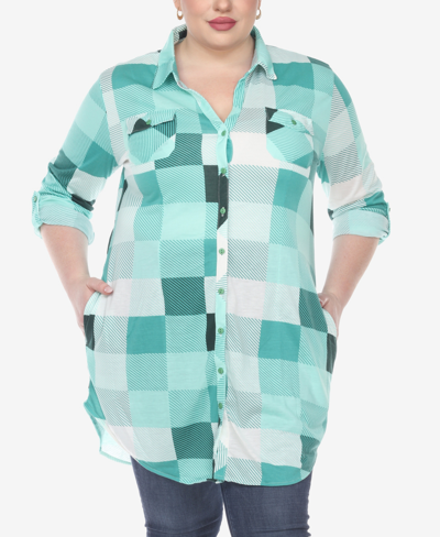 White Mark Plus Size Plaid Tunic Shirt In Green And White