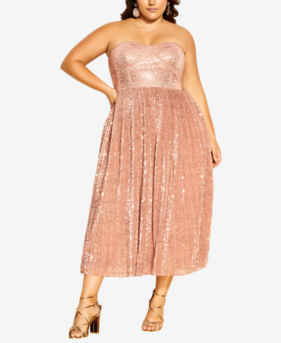 City Chic Trendy Plus Size Aurora Maxi Dress In Rose Gold | ModeSens