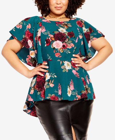 City Chic Trendy Plus Size Rome Top In Teal Floral Paradise ModeSens