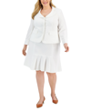 Le Suit Plus Size Crepe Flared Skirt Suit In Natural White