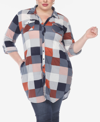 White Mark Plus Size Plaid Tunic Shirt In Blue And Brown