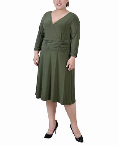 Ny Collection Plus Size Ruched A-line Dress In Olive