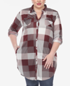 White Mark Plus Size Plaid Tunic Shirt In Burgundy And White
