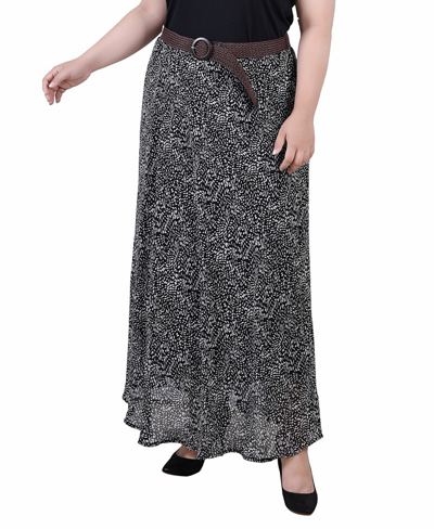 Ny Collection Plus Size Chiffon Maxi Skirt In Black White Swirl