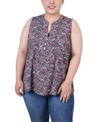 Ny Collection Plus Size Sleeveless Pintucked Blouse In Black Red Chervon