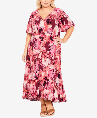 Avenue Plus Size Sasha Flutter Sleeve Maxi Dress In Pink Dahlia