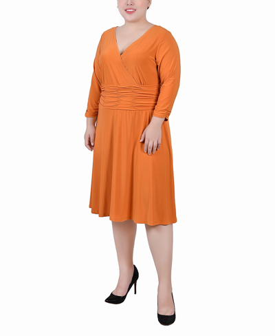 Ny Collection Plus Size Ruched A-line Dress In Desert Sun