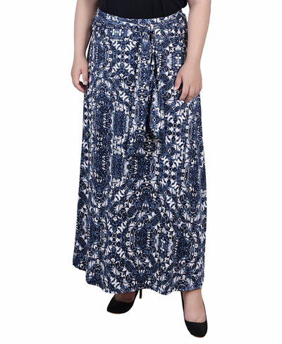 Ny Collection Plus Size Maxi With Sash Waist Tie Skirt In Navy Skyterrace