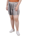 Ny Collection Petite Size Yoked Sailor Shorts In Black/denim Stripe