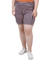 Ny Collection Petite Size Yoked Sailor Shorts In Black Coral Stripe