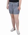 Ny Collection Petite Size Yoked Sailor Shorts In Blue Black Stripe