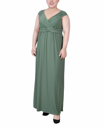 Ny Collection Plus Size Ruched Empire Maxi Dress In Dark Ivy