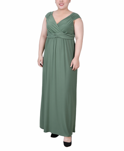 Ny Collection Plus Size Ruched Empire Maxi Dress In Green