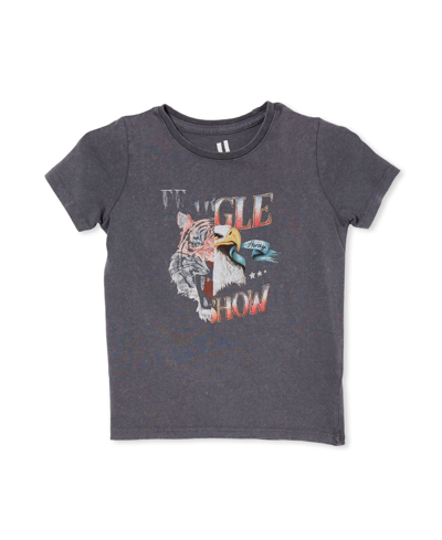 Cotton On Little Girls Stevie Short Sleeve Embellished T-shirt In Ocean Gray/washed Animal Splice