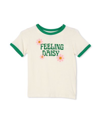 Cotton On Kids' Toddler Girls Penelope Short Sleeve Ringer T-shirt In Dark Vanilla/feeling Daisy