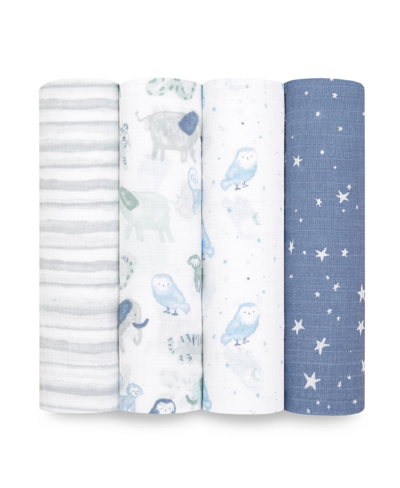 Aden By Aden + Anais Baby Boys Printed Swaddle Blankets, Pack Of 4 In Blue