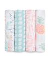 ADEN BY ADEN + ANAIS BABY GIRLS TROPICAL SWADDLE BLANKETS, PACK OF 4