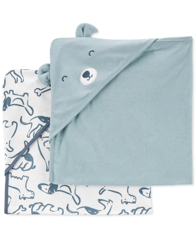 Carter's Baby Boys 2-pack Hooded Bath Towels In Blue