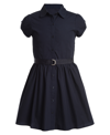 Nautica Big Girls Uniform Belted Poplin Shirt Dress In Navy