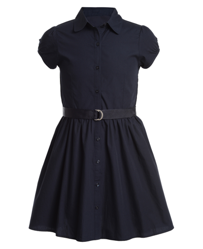 Nautica Plus Girls Belted Poplin Shirt Dress In Navy