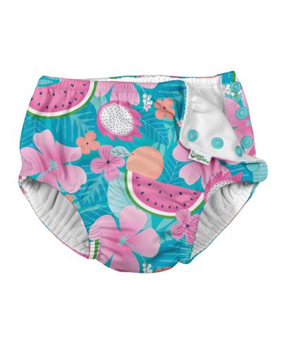 Green Sprouts Baby Girls Snap Reusable Absorbent Swim Diaper In Aqua Tropical Fruit Floral