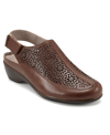Easy Spirit Women's Dawn Slingback Block Heel Casual Clogs Women's Shoes In Medium Brown Leather