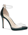 Jessica Simpson Women's Daisile Ankle Strap Heeled Sandals Women's Shoes In Clear/emerald