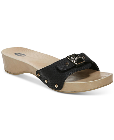 Dr. Scholl's Classic Womens Faux Leather Slide Sandals In Black Ventura Snake Faux Leather