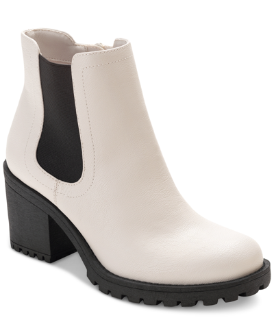 Sun + Stone Morghan Lug Sole Block-heel Booties, Created For Macy's In White