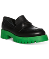 Steve Madden Lawrence Black And Green Color Block Leather Flatform Loafers In Black/green