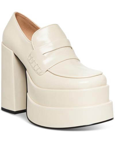 Steve Madden Catelyn Double-soled Faux-leather Platform Loafers In White