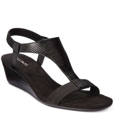 Alfani Women's Step 'n Flex Vacanzaa Wedge Sandals, Created For Macy's Women's Shoes In Black Lizard