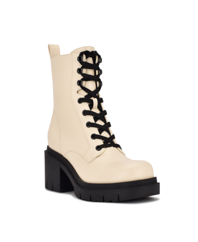 Nine West Women's Juna Leather Combat Boots In Cream