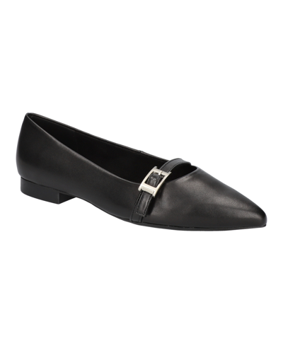 Bella Vita Evanna Womens Faux Leather Buckle Flat Shoes In Black Leather