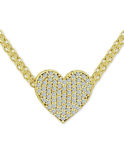 Macy's Cubic Zirconia Pave Heart 18" Pendant Necklace In Sterling Silver In Gold Over Silver