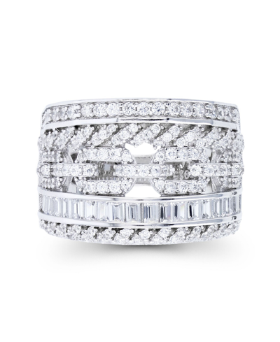 Macy's Cubic Zirconia Round And Baguette Chain Link Ring In Sterling Silver