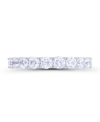 Macy's Cubic Zirconia And Blue Spinel Round And Baguette Eternity Ring In Sterling Silver
