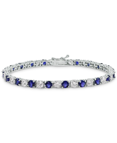 Macy's Cubic Zirconia Green Tennis Bracelet In Sterling Silver In Blue