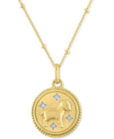Macy's Diamond Accent Chinese Zodiac Disc 18" Pendant Necklace In 14k Gold-plated Sterling Silver In Goat