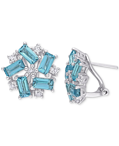 Macy's Blue & White Topaz Cluster Stud Earrings (5-1/8 Ct. T.w.) In Sterling Silver In Blue And White Topaz