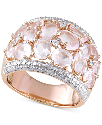 Macy's Rose Quartz (6 Ct. T.w.) & Diamond (1/20 Ct. T.w.) Openwork Statement Ring In Rose Gold-plated Sterl In Pink