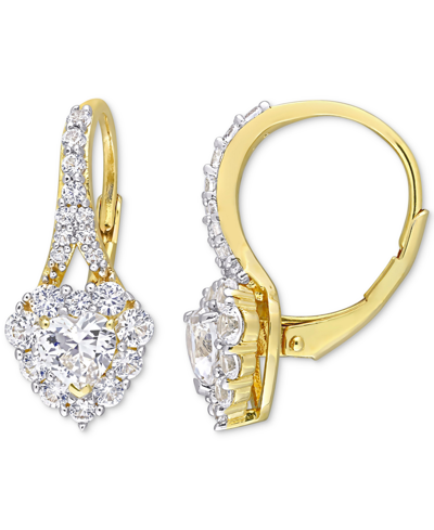 Macy's Lab-created White Sapphire Heart Leverback Hoop Earrings (2-2/5 Ct. T.w.) In Yellow-plated Sterling