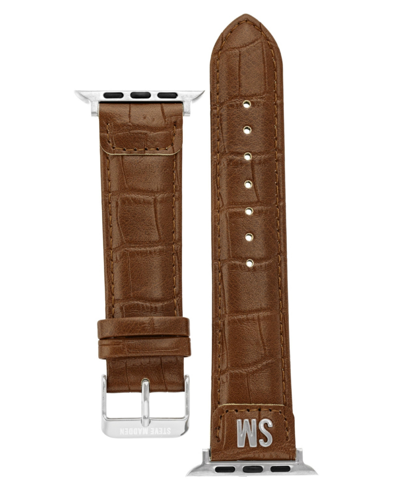 Steve Madden Women's Honey Brown Crocodile Pattern Faux Leather Apple Watch Strap With Silver-tone Lugs, 42mm, 44