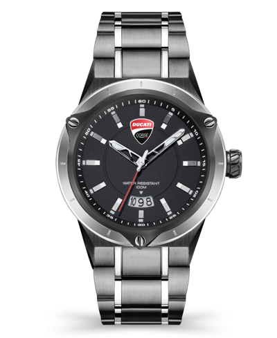 Ducati Corse Men's Curva Date Timepiece Gunmetal Stainless Steel Bracelet Watch 45mm