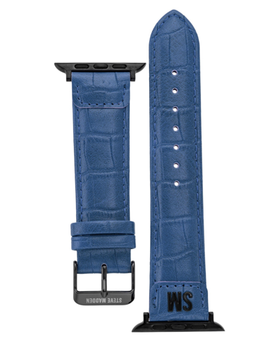 STEVE MADDEN WOMEN'S BLUE CROCOGRAIN FAUX LEATHER BAND DESIGNED FOR APPLE WATCH 42MM (SERIES 1-3 ONLY) & 44/45/46
