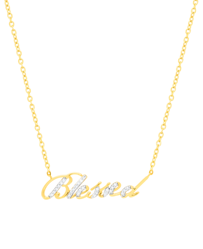 Macy's Diamond Script "blessed" 18" Pendant Necklace (1/6 Ct. T.w.) In 14k Gold-plated Sterling Silver