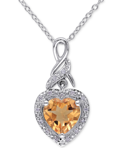 Macy's Citrine (1-5/8 Ct. T.w.) & Diamond (1/20 Ct. T.w.) Heart 18" Pendant Necklace In Sterling Silver