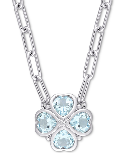 Macy's Blue Topaz (3-7/8 Ct. T.w.) & Diamond Accent Heart Flower 18" Pendant Necklace In Sterling Silver