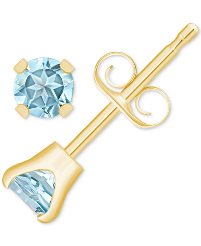 Macy's Aquamarine (1/5 Ct. T.w.) Solitaire Stud Earrings In 14k Gold (also In Sapphire, Emerald & Ruby) In Aqua,yellow Gold